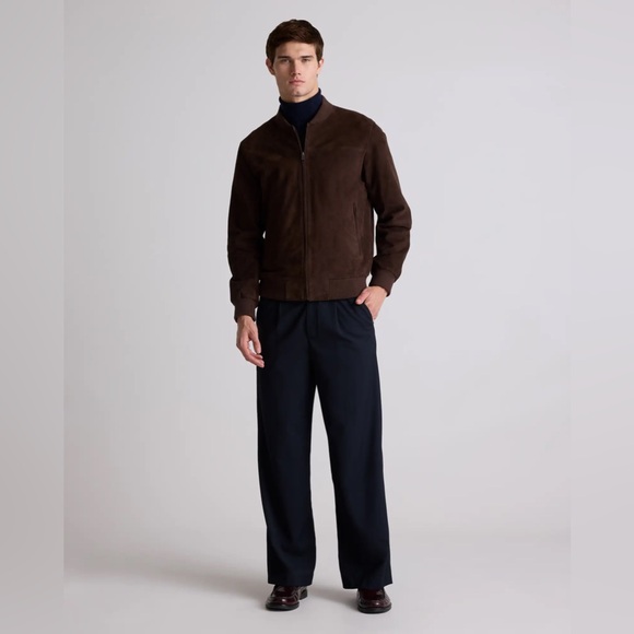 QUINCE Espresso 100% Top Grain Goat Suede Men’s Bomber Jacket NWT Size Large - Picture 2 of 13